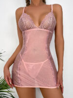 V-neck Open Back Pink Lace Lingerie Dress 7 - Seductive Serenity