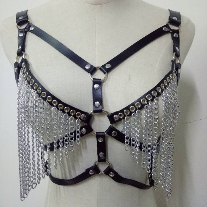 Sexy Leather Bra Body Chain – Metal Tassel Bikini Vest 4 - Seductive Serenity