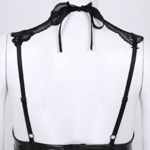 Black One-piece Half Bra Leather Bodysuit 10 - Seductive Serenity